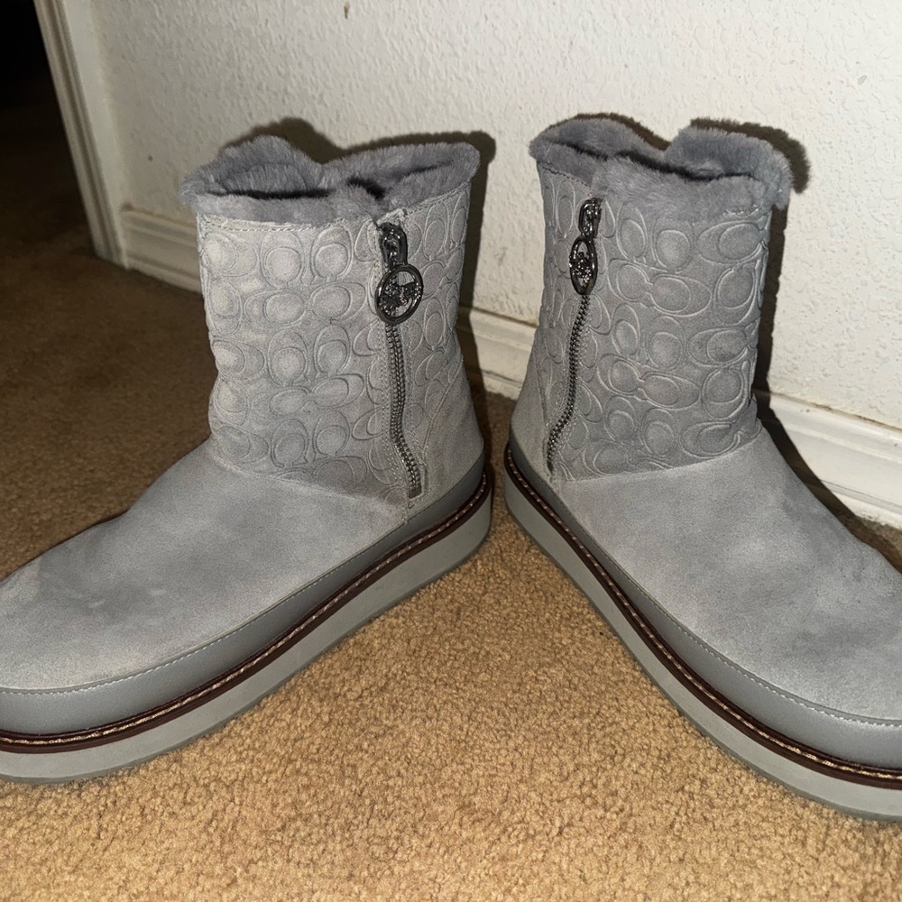 Coach Isa Monogram Suede Faux Fur Lined Boot. - Picture 5 of 7